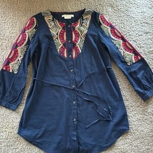 Beautiful Embroidered Button Down Shirt made in India size small